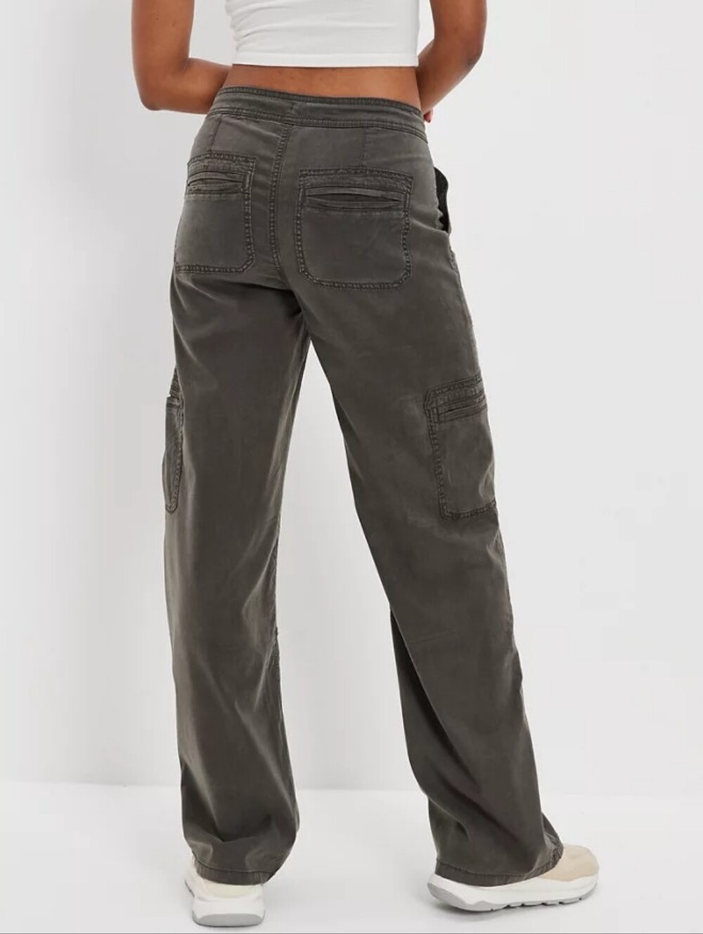 American Eagle Womens Haze Grey Dreamy High Waist Baggy Wide Leg Cargo Pant 12R - Picture 2 of 16
